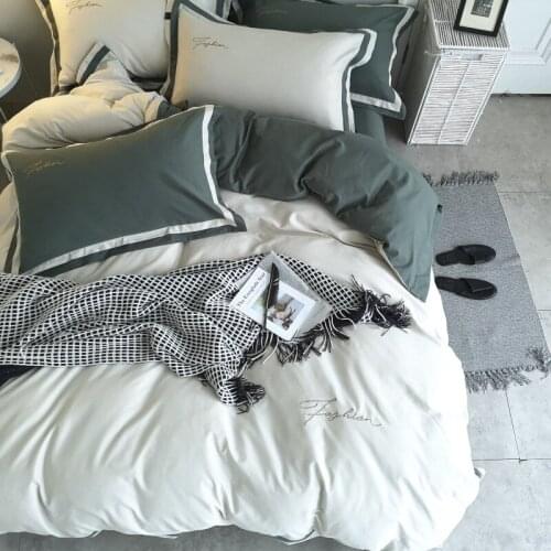 Nordic Bedding Set Pure Cotton Duvet Cover Four-piece Set Super Soft Plain Color Color Matching American Luxury Bedding