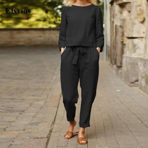 Casual Female Long Sleeve Solid Outfit Vintage Women Two Piece Set Streetwear Elegant O Neck Tops Pullover And Pocket Pants Suit