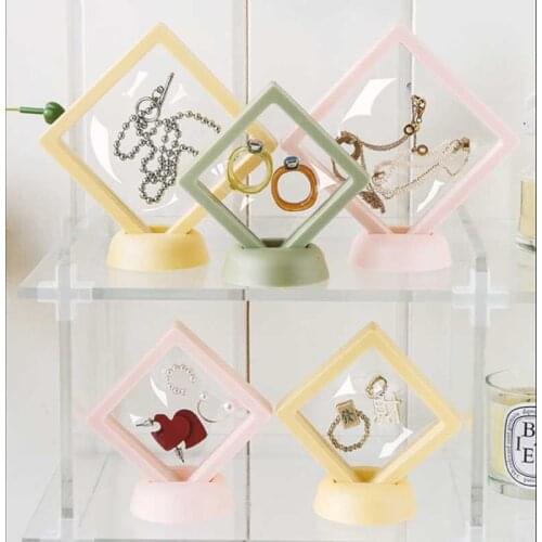 Transparent Film Jewelry Packing Box Suspended Ring Earrings Display Stand Holder Coin Collection Gems Storage PET Membrane Case