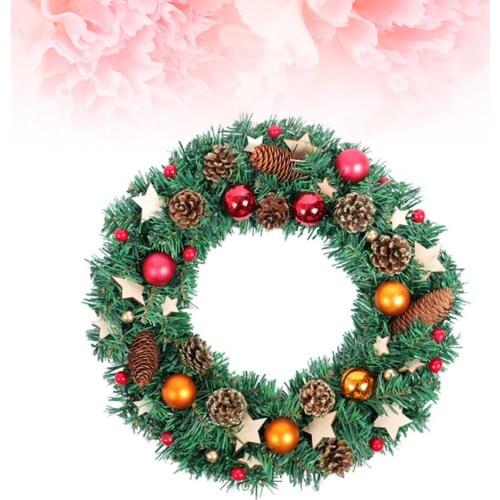 Christmas wreath wood chip stars bright pine cones shopping mall hotel window decoration door hanging Christmas wreath