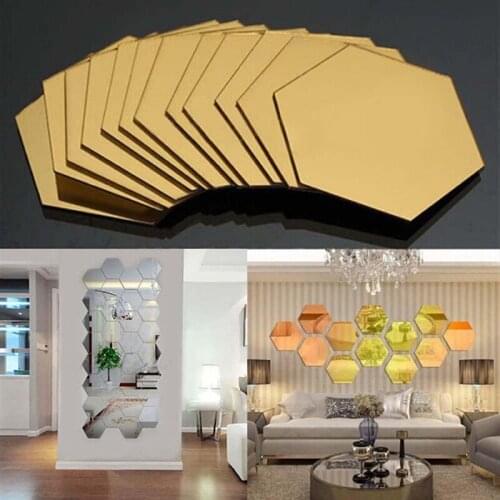 12Pcs/pack Hexagonal Mirror Removable Wall Sticker 3D Mirror Tile Decal DIY Home Room Decor EJ602783