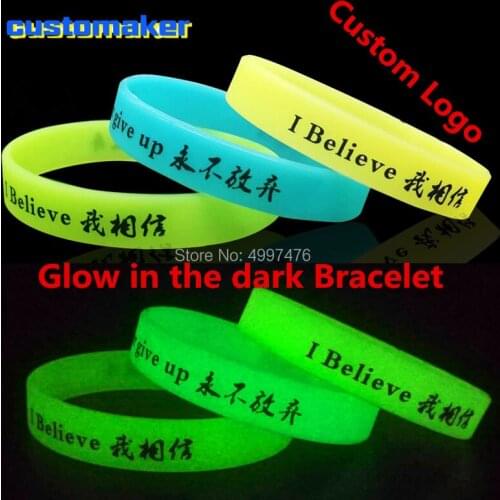 Custom Logo Printing Glow in the Dark Silicone Bracelet for Party Sign Music Concert Glowing The Light Run Event DIY wristband