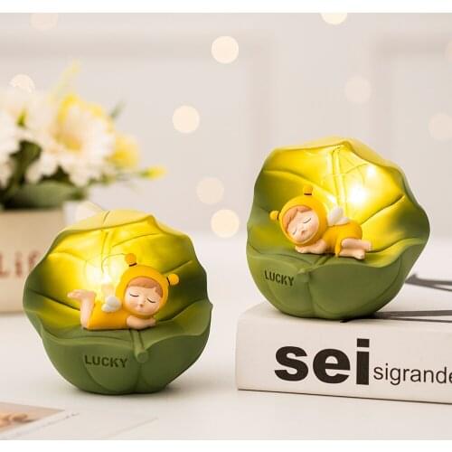 Nordic Kawaii Accessories Cute Bee Doll LED Night Light Room Decoration Ornaments Bedside Table Furnishings Decorative Figures