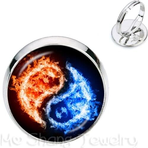 Yin Yang Glass Rings Women Girls Jewellery Golden Plated 2 Color Rings Natural Rustic Boho Style Symbolizing Harmony Gift