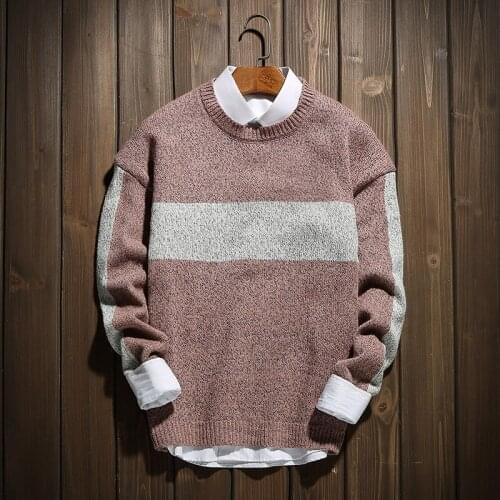 Casual mens sweater 2020 autumn New mens Stitching color loose O-neck pullover male warm Long sleeve Knitted sweaters Top