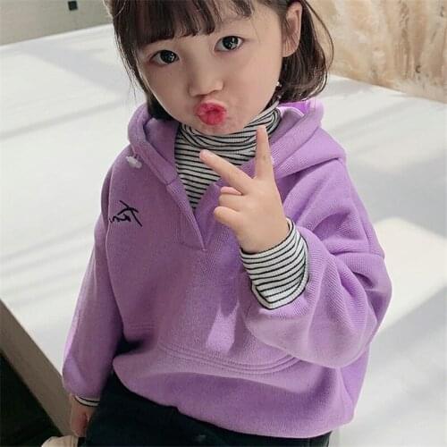 Girls' Hoodies Sweatshirts Kids Underwear 2021 Purple Plus Velvet Thicken Warm Winter Autumn Cotton Tops Fleece Childrens Cloth