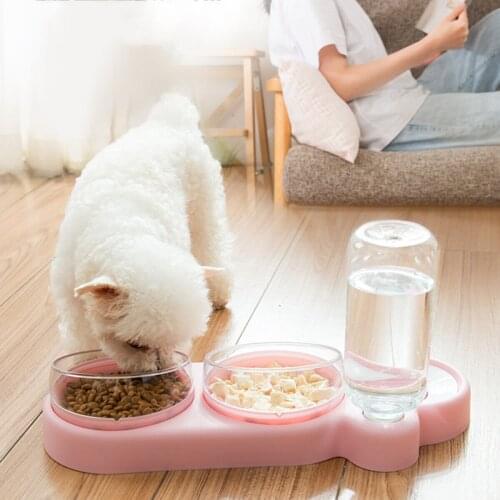 Three Bowl Design Pet Feeder Dry and Wet Separation 15 Degree Tilt Automatic Anti-wetting Large Capacity Worry-free Waterer