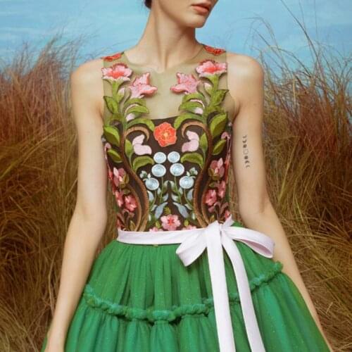 High Quality Tulle With Embroidery Sleeveless Scoop Neck Tea-Length Dress Evening Dresses Formal Dresses Custom Made Party Dress