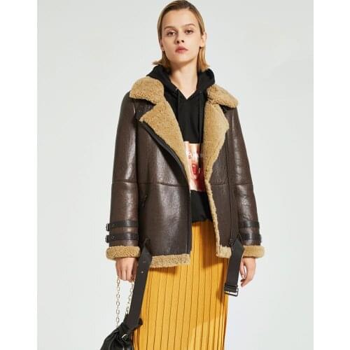 Womens B3 Retro Shearling Jacket Womens Short Motorcycle Jacket Womens Winter Thicken Leather Warm Jacket