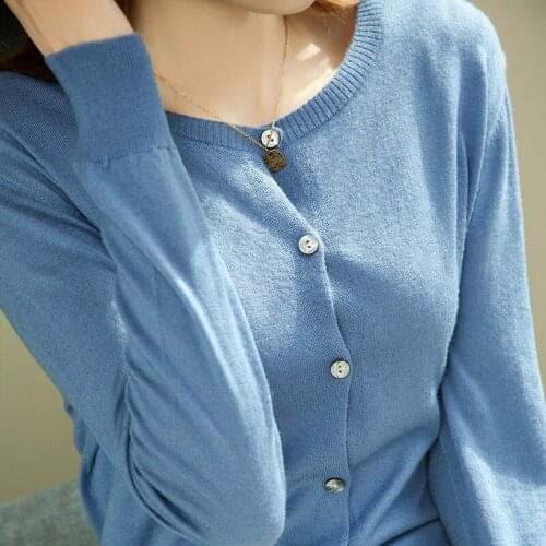 Spring Autumn Women 100% Worsted Cashmere and Wool Female Elasticity O-Neck Cardigan Thin Knitted Large Size Cardigans New Tops