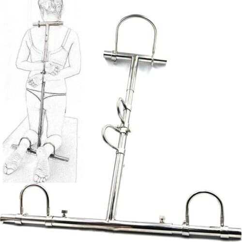 Stainless Steel Bondage Kneel Torture Device Restraints Hand Ankle Cuffs Collar Adult Fetish Slave Sex Erotic Toys For Men Women