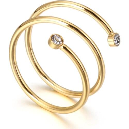 Female Fashion Gold Silver Color 3 Circles Ring Quality Stainless Steel 2 Zirconia Stone Wedding Party Ring for Women