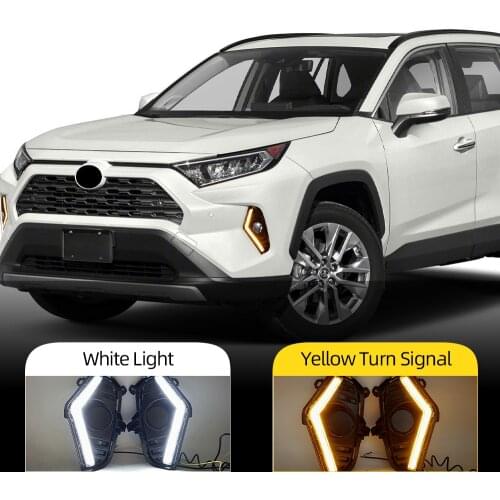 1 Pair Car DRL LED Daytime Running Light for Toyota RAV4 2019 2020 White DRL Yellow Turn Signal Light With Fog Lamp Hole