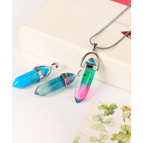 1PC Fashion natural stones and minerals two pointed crystal points rose quartz Amethyst home decoration necklace party DIY gift