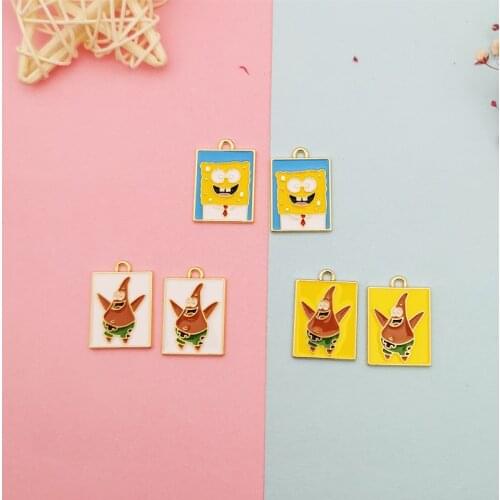 10pcs Cartoon Metal Enamel Charms Pendants Geometric Rectangle Pendants Fit Earring Bracelet Floating Jewelry DIY Accessories