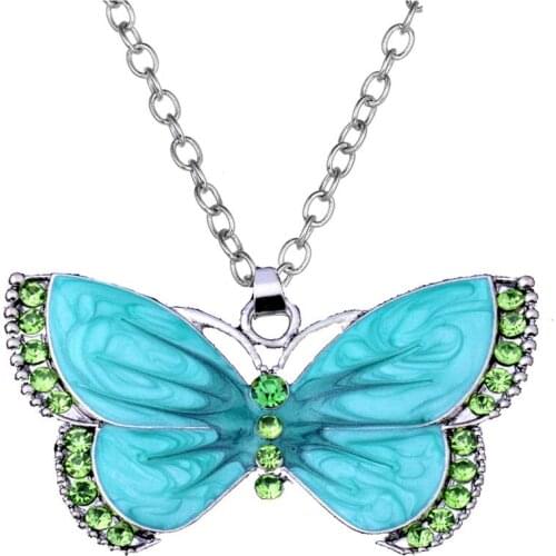 12PC/Lot Enamel Crystal Pendants Chain Necklace Boho Bohemian Animal Green Butterfly Charm Women Girls Statement Jewelry Collar