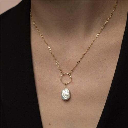 14K Gold Filled Natural Baroque Pearl Necklace Choker Jewelry Handmade Pendants Collier Femme Kolye Boho Jewelry Women Necklace