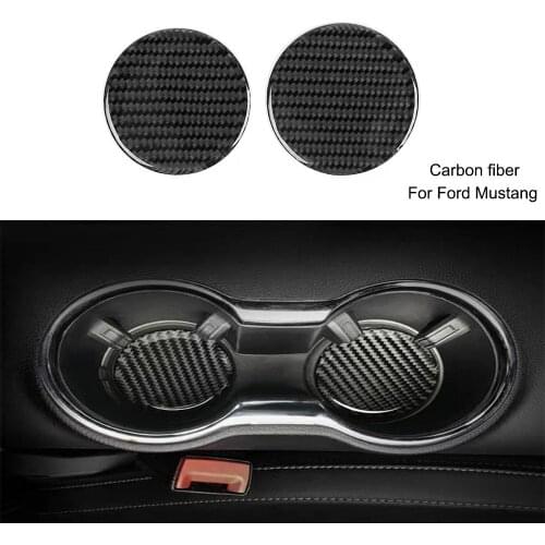 2*Real Carbon fiber Water Cup Holder Mat Sticker Cover For Ford Mustang 2015-19