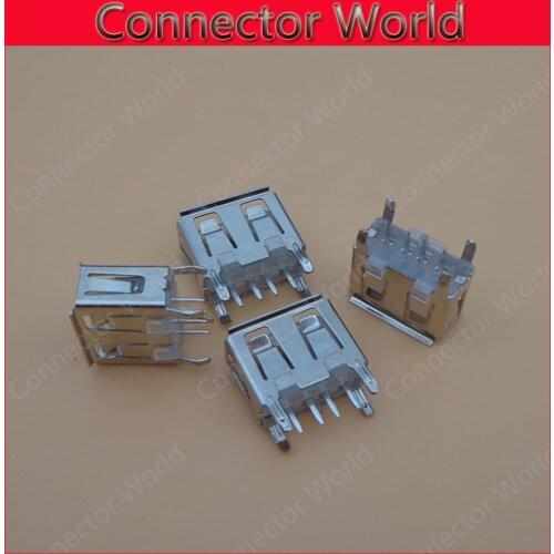 200Pcs/lot) A Type Flat Angle (180 Degree) Female USB PCB Connector Socket, USB Jack Plug