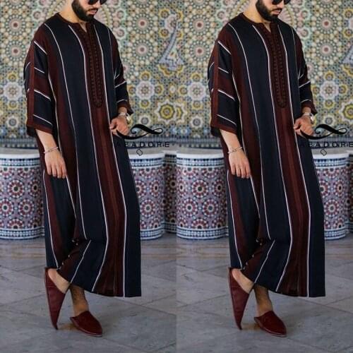 2021 Eid Ramadan Dress Muslim Fashion Clothes Man Caftan Loose Casual Abaya Men Modest Youth Robes Qamis Homme Islamic Clothing