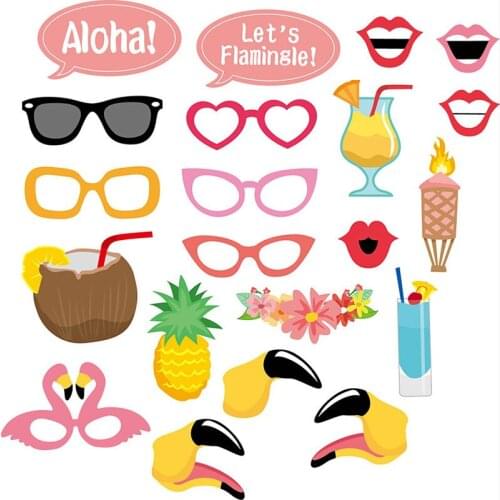 21 PCS Photo Props Flamingo Tropical Summer Photo cute decoration party supplies