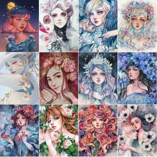 5D Diy Diamond Embroidery Paintings Full Square Round Illustration Girl Series Cross Stitch Mosaic Holiday Gift Home Decoration