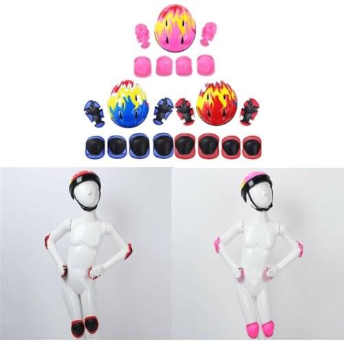 7Pcs Kids Outdoor Sports Protective Gear Skateboard Bicycle Protector Outfits Adjustable Helmet Knee Wrists Guard Elbow Pads Set