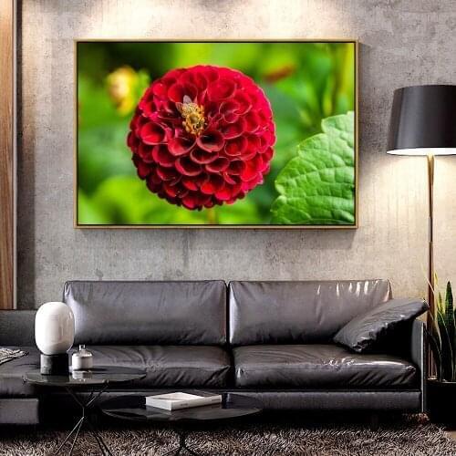 Artcozy Oil Canvas Painting dahlia_flower_bee For Home Decoration Wall Art