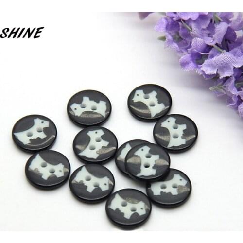 SHINE Resin Sewing Button Scrapbooking Round Black 2 Holes Dog Pattern 11.5mm 50PCs Costura Botones Decorate bottoni botoes