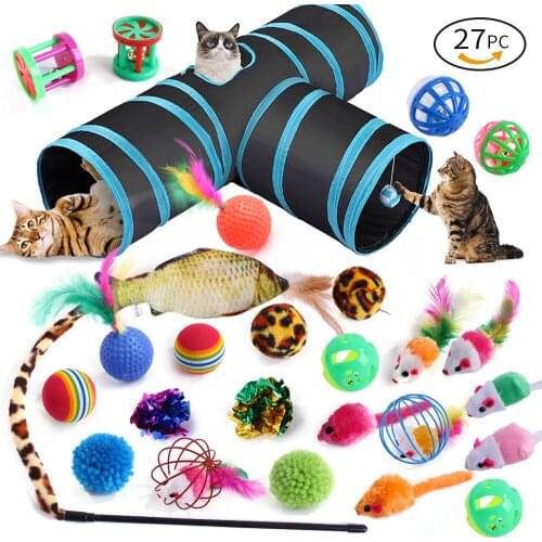 Funny Cat Toys 27PCS Interactive Toy For Cats 3-way Collapsible Cat Tunnel Mouse Shape Balls Shapes Kitty Toys Cat Accessories