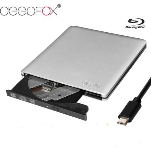 Deepfox Aluminium Type C Blu-Ray Drive Bluray Burner BD-RE CD/DVD RW Writer Play USB 3.1 Blu-ray Disc For Laptop Notebook