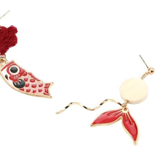 DoreenBeads Hot New Fashion Stud Earrings Japanese Style Fish Tail Pendant Trendy Accessories For Women Jewelry Gift,1 Pair