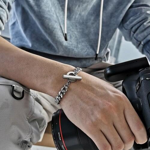 Engraving Stainless Steel Bracelet for Men 9mm Color Curb Cuban Link Chain Unique Design TO Clasp Personalized Jewelry DTBS025