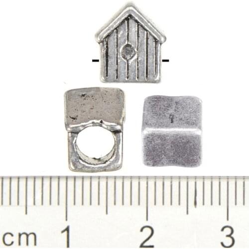 Classice European Beads For Making Bracelet Round Big Hole Cord Bead DIY Jewelry Findings House Silver Wooden Houses10*8mm 35pcs