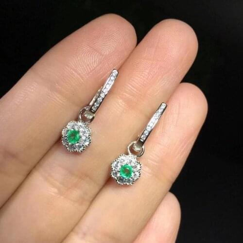 Classic Cute round Natural Green Emerald Stud Earrings S925 Silver Natural Gemstone Earrings Womens Party Earrings Jewelry
