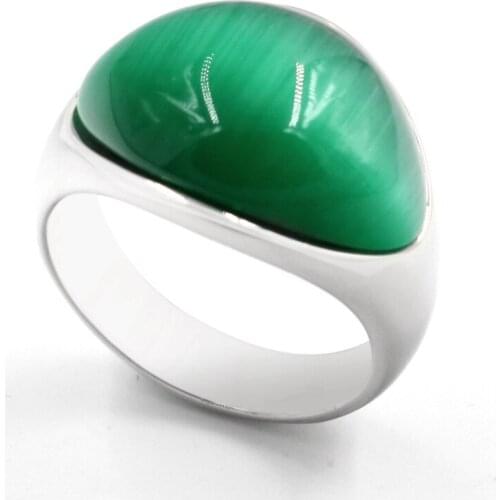 Fashion wide face green big gem men and women stainless steel ring Europe and the United States explosion personality titanium s