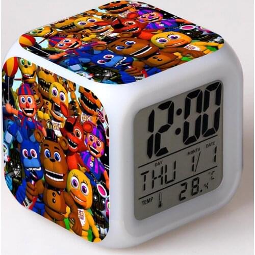 Freddy Bear Anime Figure Kids Juguetes LED Alarm Clock Colorful Touch Light FNAF Model Toys