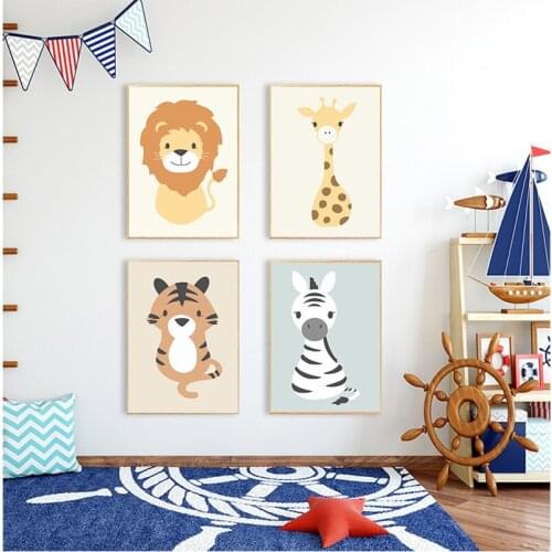 Lovely Lion Rhinoceros Elephant Giraffe Baby Animals Art Print Poster Picture Canvas Painting Kids Room Nursery Wall Decor