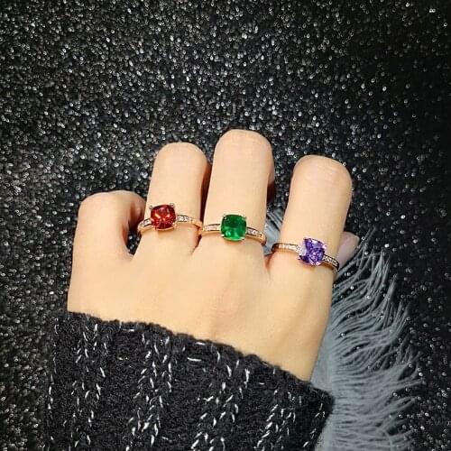 Trendy Rings Red Purple Green Crystal Wedding Rings Square Rose Gold Color ITALINA Rigant Jewelry Womes Girls Gift Dropshipping