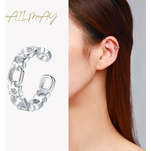 Ailmay Genuine 925 Sterling Silver Fashionc Ear Clip Earring Clear Zircon For Women Girls trend Party Accessories Jewelry