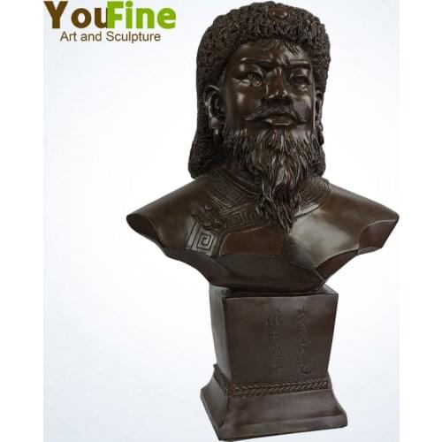 Mongols Historical Famous Bronze Sculpture Genghis Khan Bronze Bust Statue Memorial Statue Home Decoration Character Sculpture