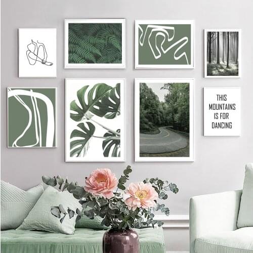 Monstera Thicket Forest Road Line Plant Wall Art Canvas Painting Nordic Posters And Prints Wall Pictures For Living Room Decor