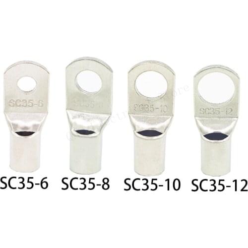 10PCS SC35-6 35-8 35-10 35-12 Copper Cable Lug Kit Bolt Hole Tinned Cable lugs Battery Terminals copper nose Wire connector