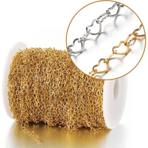 No Fade 1Meter 4mm Love Heart Stainless Steel Chains for Jewelry Making DIY Bracelet Gold Necklace Metal Chains Components