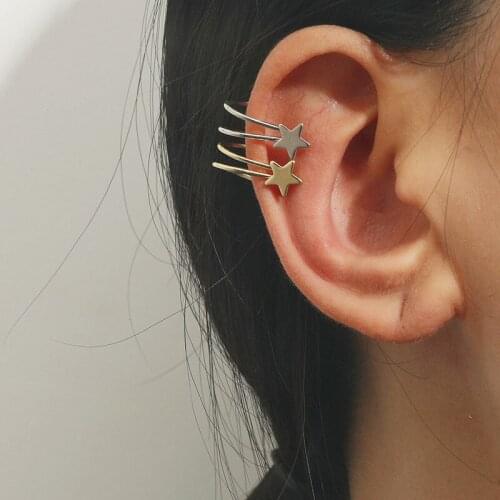 New Ins No Pierced Non-piercing Metal Earcuff Ear Star Clip on Earrings For Women Boho Holiday Party Jewelry Gift
