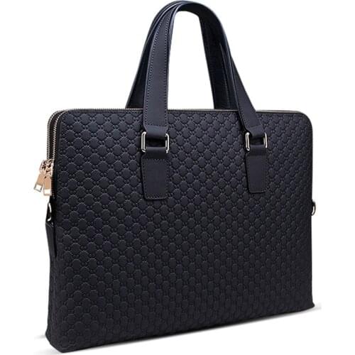 Business Genuine Leather Briefcase Men Handbag Large Laptop Bags Mens Travel Shoulder bags Double Zipper Leather Tote New