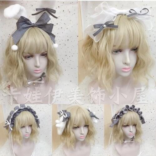 Alice Gemini Sisters Hair Band Lolita Small Black And White Plaid Rabbit Son KC Side Clip Neck Ornaments