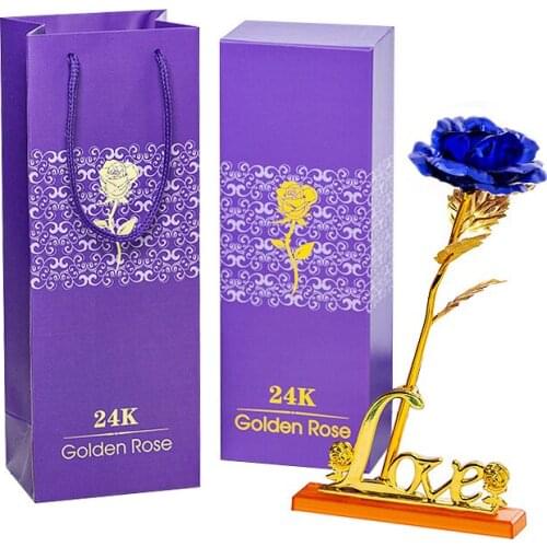 24K Gold Plated Rose Flower Valentines Day Gift Birthday Romantic Golden Rose With Box Home Decor Festive Party Supplies 2021