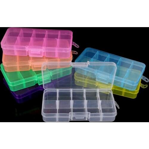 12.8x6.5x2.2cm 10 grids Adjustable Transparent Jewelry Storage Box Ring Earring Drug Pill Beads Portable Plastic Organizer Case
