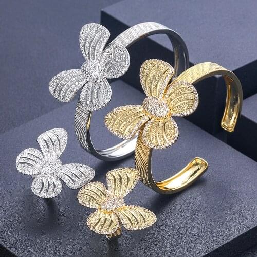 Janekelly Luxury roundshape Bangle Ring Sets Fashion Dubai Silver Bridal Jewelry Sets For Women Wedding brincos para as mulheres